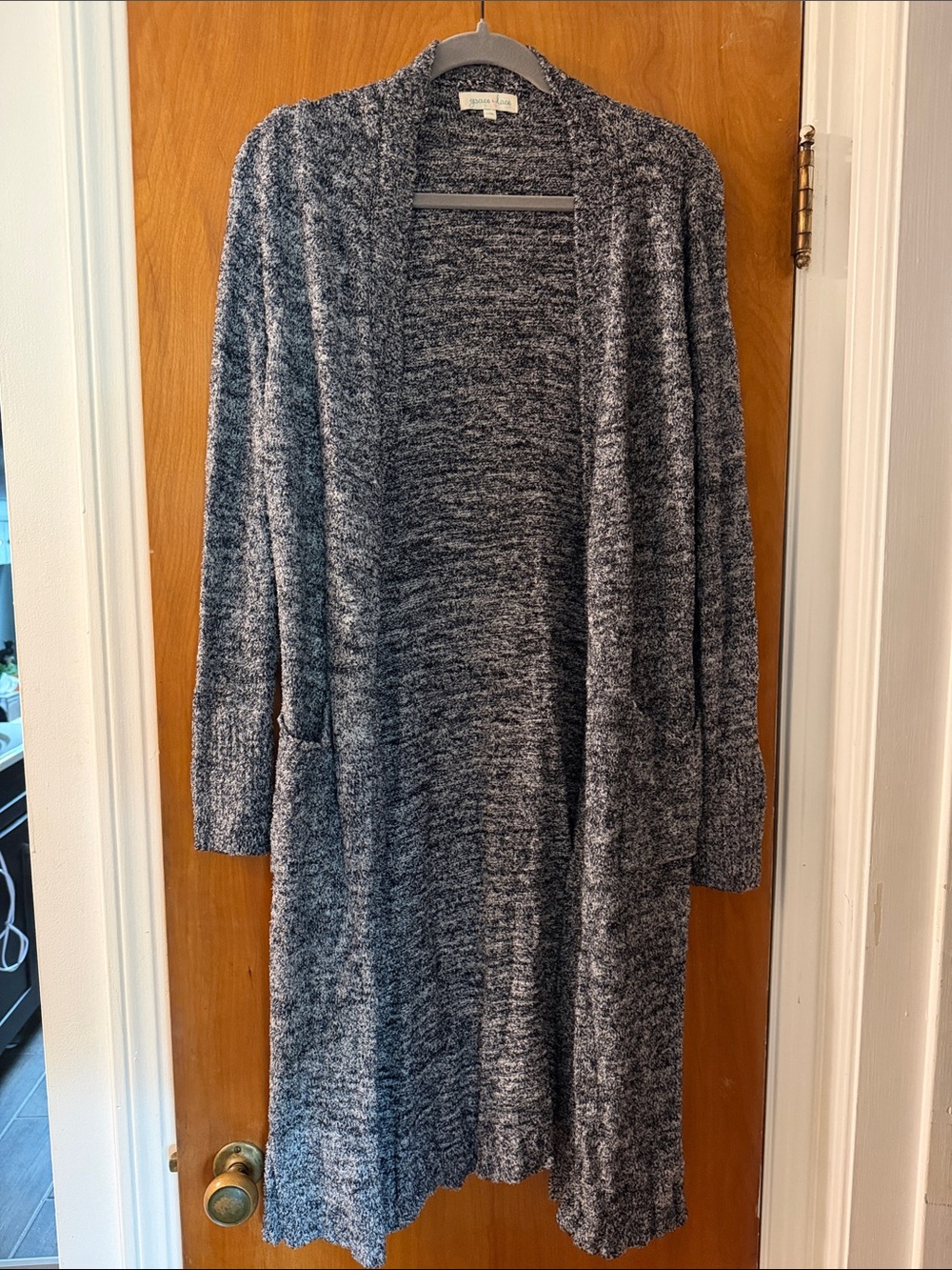 Grace & Lace Marled Charcoal Open-Front Long Cardigan